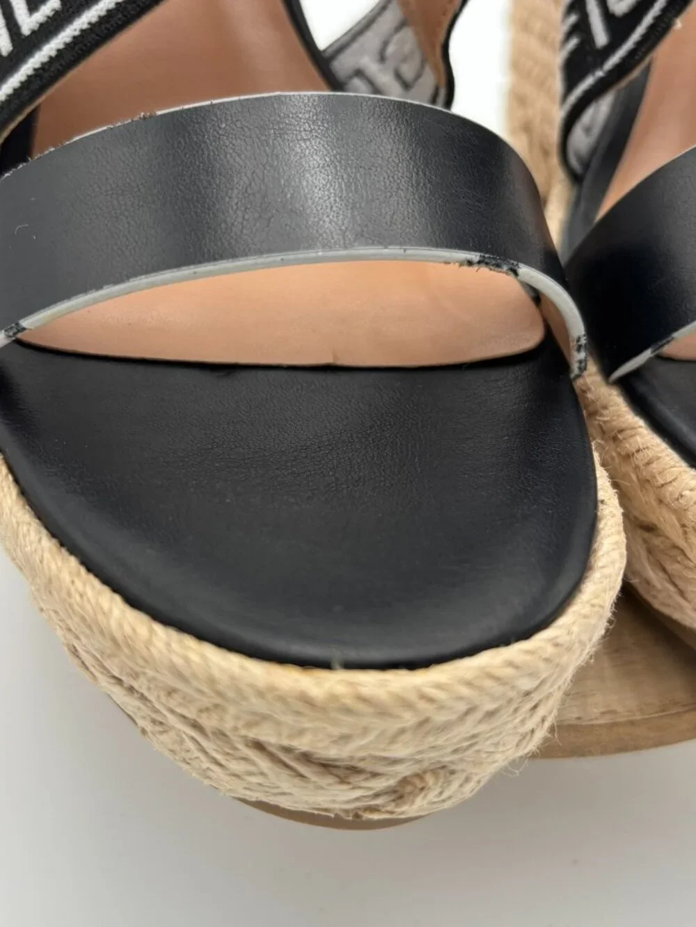 Tommy Hilfiger Black Logo Strap Espadrille Wedge Platform Sandals Shoes 9M